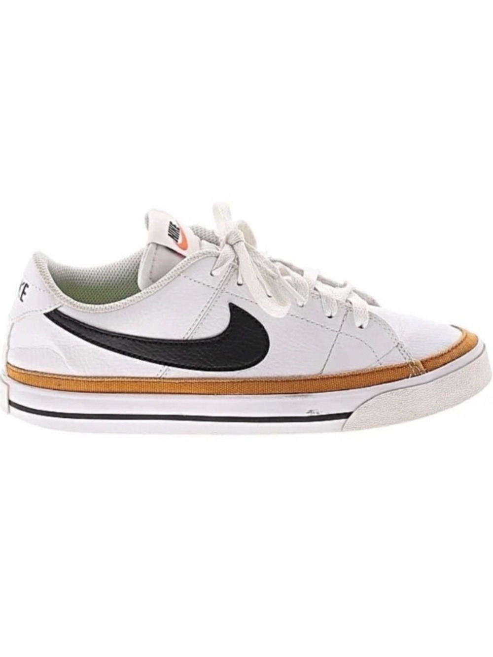 Nike low court White and Black leather Sneakers with Gold Trim size 7